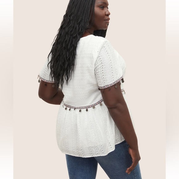 BloomChic Plus Size XL Broderie Anglaise Patchwork Tassel Trim Blouse us14-16 - Picture 2 of 7